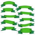 Set of ten green ribbons and banners for web design Royalty Free Stock Photo