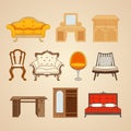 Set of ten illustrations of home furnishings Royalty Free Stock Photo