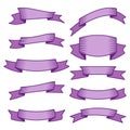 Set of ten purple ribbons and banners for web design