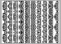 Set of ten seamless endless decorative lines. Indian decoration border elements patterns in black and white colors. Could be use Royalty Free Stock Photo