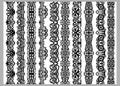 Set of ten seamless endless decorative lines. Indian decoration border elements patterns in black and white colors. Could be use Royalty Free Stock Photo