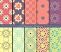 Set of ten seamless pattern with mandalas in beautiful colors. Vector background Royalty Free Stock Photo