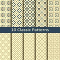 Set of ten seamless vector gold geometric classic patterns