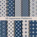 Set with ten seamless vector japanese floral geometric paterns. design for textile, packaging, covers