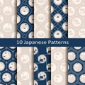 Set of ten seamless vector japanese patterns with lotos flowers. design for interior, print, textile, covers Royalty Free Stock Photo