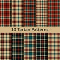 Set of ten seamless vector trendy tartan square scottish patterns. design template for cover, cloths, packaging Royalty Free Stock Photo