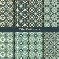 Set of ten seamless vector vintage tile pattern with floral ornamentation. design for interior, packaging, textile
