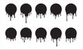 Set of ten vector round black paint drips. Illustration for your design Royalty Free Stock Photo