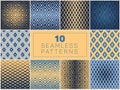 Set of Ten Vector Seamless Hand Drawn Rough Line Geometric Rhombus Halftone Patterns Royalty Free Stock Photo