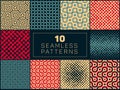 Set of Ten Vector Seamless Wavy Lines Truchet Irregular Halftone Patterns Royalty Free Stock Photo