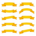 Set of ten yellow ribbons and banners for web design.