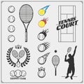 Set of tennis icons, emblems and design elements.