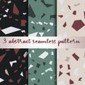 Set of 3 terrazzo inspired vector seamless patterns. Made in warm colours and earthy tones. Use for ceramic tiles, wallpaper, lino