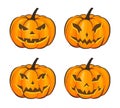 Set with a terrible pumpkin for Halloween in a cartoon style on a white background. Vector Illustration on Halloween