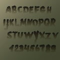 Set terrible trembling letters ,transparent at the bottom. The alphabet and numbers, suitable for Halloween