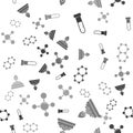 Set Test tube and flask chemical, Alcohol or spirit burner, Molecule and Molecule on seamless pattern. Vector