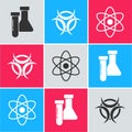 Set Test tube and flask chemical, Biohazard symbol and Atom icon. Vector Royalty Free Stock Photo