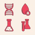 Set Test tube and flask chemical, DNA symbol, Water drop and Test tube and flask chemical icon. Vector Royalty Free Stock Photo