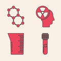 Set Test tube and flask chemical, Molecule, Human head and a radiation and Laboratory glassware or beaker icon. Vector