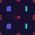 Set Test tube or flask, Clipboard with blood test, Magnet money and on seamless pattern. Vector Royalty Free Stock Photo