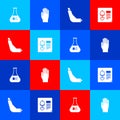 Set Test tube and flask, Medical rubber gloves, Inhaler and X-ray shots icon. Vector