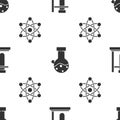 Set Test tube flask on stand, Test tube and flask chemical and Atom on seamless pattern. Vector