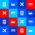 Set Tetris electronic game, Toy train, plane and Music synthesizer icon. Vector Royalty Free Stock Photo