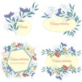 Set of text frames with delicate watercolor flowers. Romantic templates for cards, greetings, invitations. Vintage flowers, vector