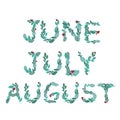 Set with text June, July, August to indicate summer months in the Bullet Journal or diary, vector stock illustration with