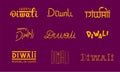 Set text lettering and calligraphy Diwali for poster and banner festival Diwali