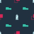 Set Textile fabric roll, Sewing thread on spool and Tape measure on seamless pattern. Vector Royalty Free Stock Photo
