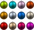 Set of textured realistic christmas balls.