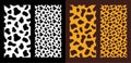 Set textures fur dalmatian, leopard, or cow seamless patterns. Animal skin with black ink hand drawn shapes Royalty Free Stock Photo