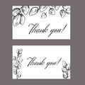 Set of thank you card with sketch of eucalyptus and place for text. Botanical engraving illustration of eucalyptus populus. Vector