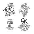 Set of thank you followers hand drawn card templates. Royalty Free Stock Photo