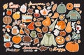 Set of thanksgiving, autumn, cozy stickers, badges, magnets, lables and other