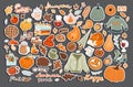Set of thanksgiving, autumn, cozy stickers, badges, magnets, lables and other