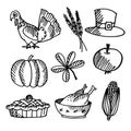 Set of thanksgiving black sketches, objects