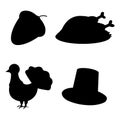 Set of Thanksgiving Day Acorn, Turkey, Hat icon. Simple style Royalty Free Stock Photo