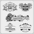 Set of Thanksgiving Day emblems, labels and design elements for greeting cards.