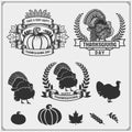 Set of Thanksgiving Day emblems, labels and design elements for greeting cards.