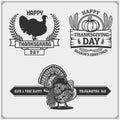 Set of Thanksgiving Day emblems, labels and design elements for greeting cards.