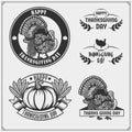 Set of Thanksgiving Day emblems, labels and design elements for greeting cards.