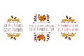 Set of Thanksgiving elements and text on white background