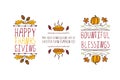 Set of Thanksgiving elements and text on white background