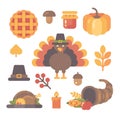 Set of Thanksgiving flat icons on white background