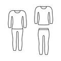 Set of thermal underwear, compression suit. Unisex pants, longsleeve. Black illustration of elastic garment for winter sport,