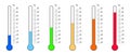 Set of thermometer readouts with Celsius degree scales and numbers from cold to heat. Meteorology measurement tools Royalty Free Stock Photo