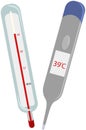 Set of thermometers. Fever. Pneumonia, sepsis and poisoning. Medical equipment