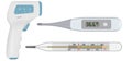 Set of thermometers. Various types of medical devices that measure human body temperature, mercury, glass, plastic